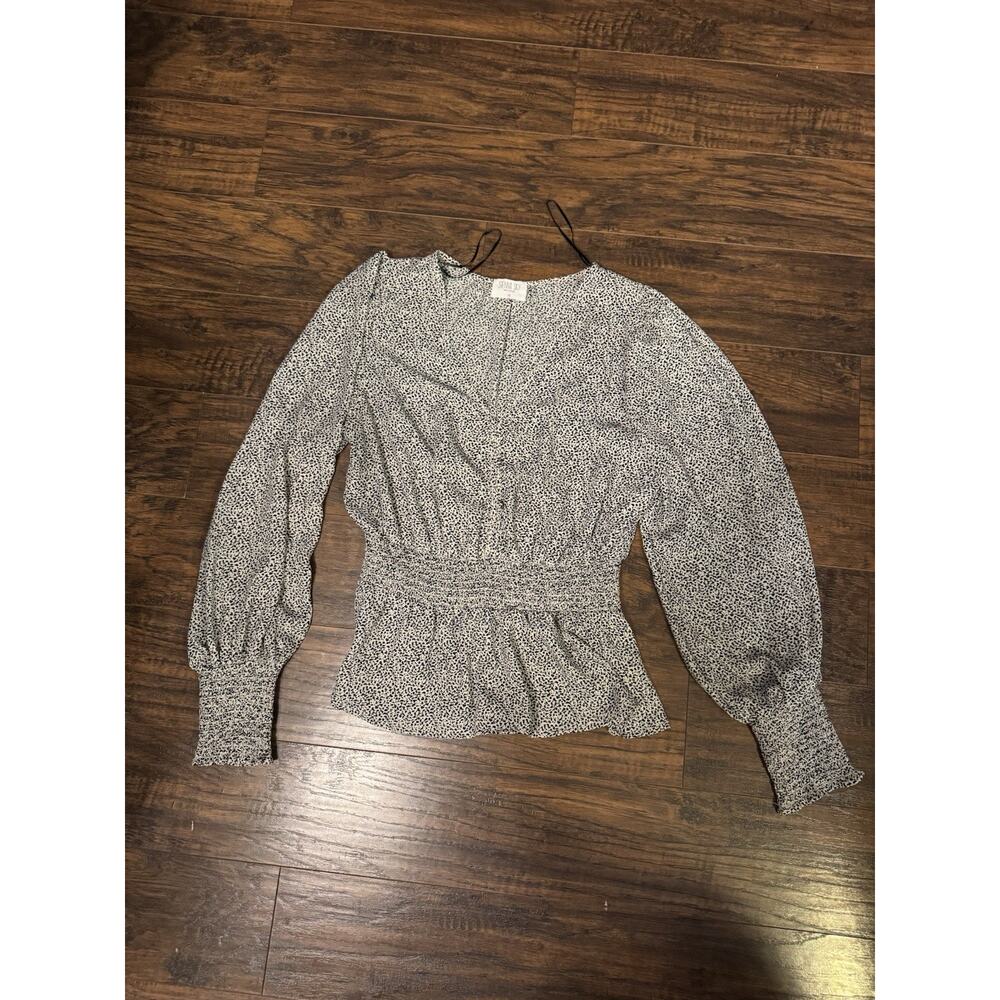 Sienna Sky Black White Cheetah Short Ruffle Peplum Blouse Top Women's Size M